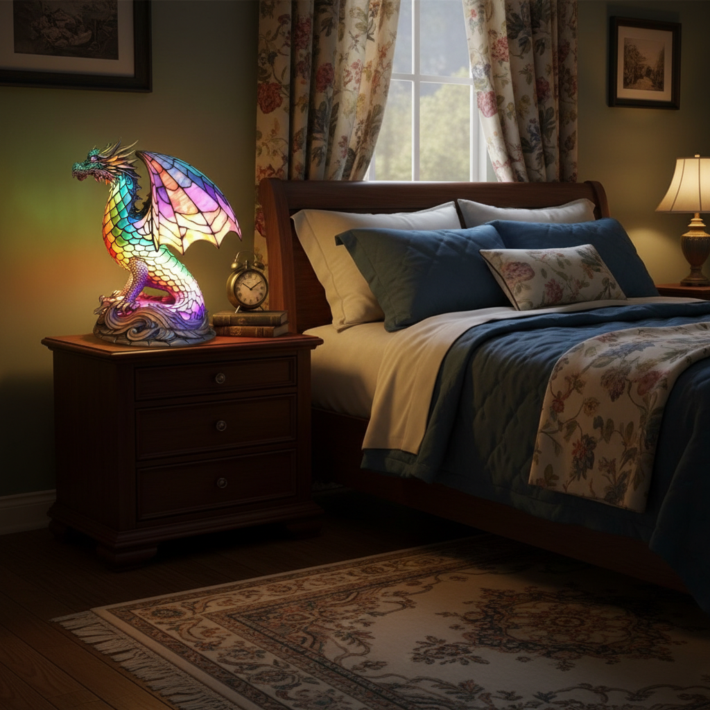 Colorful Dragon LED Night Light, Acrylic Plastic Dragon Table Lamp, Artistic Fantasy Decor Light, Cozy Bedroom Night Lamp, Dragon Lover Gift