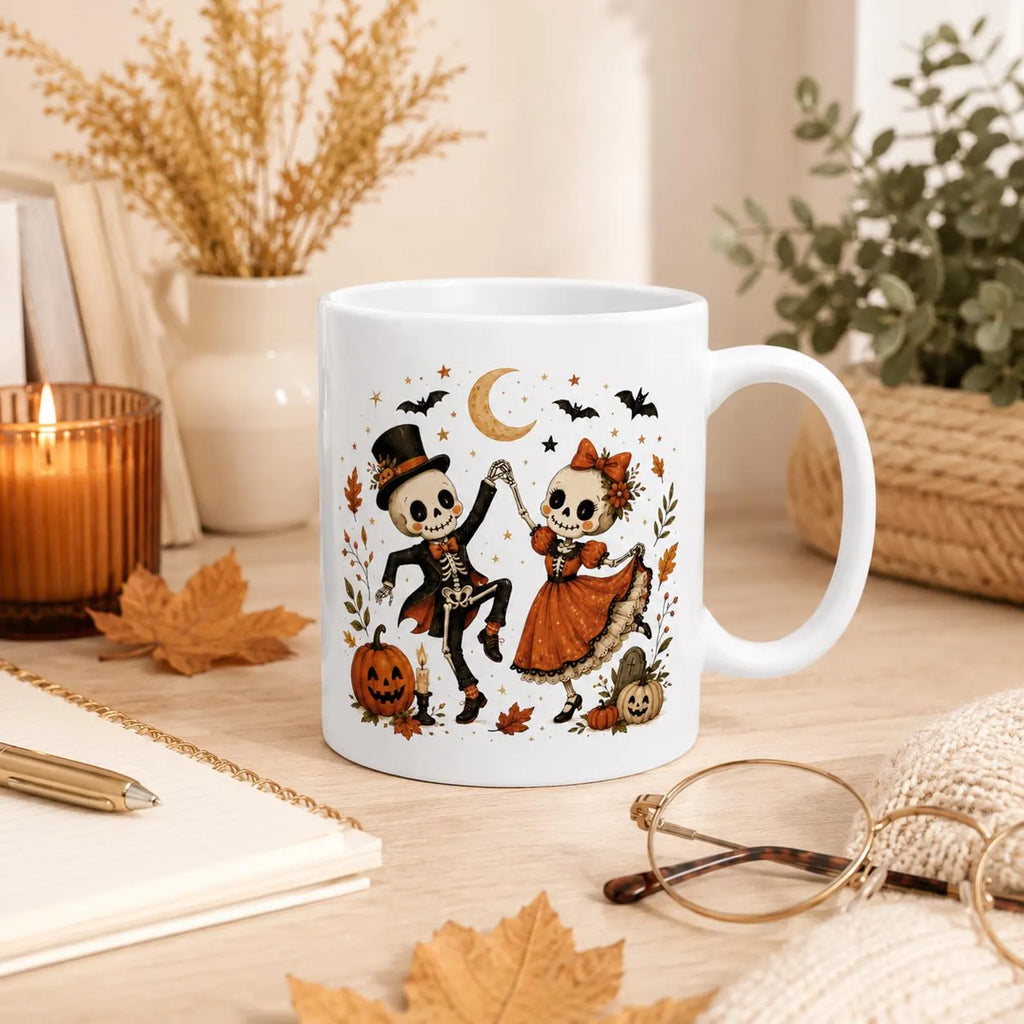 Halloween Skeleton Couple Mug, Dancing Skeletons Coffee Mug, Vintage Halloween Mug, Cute Skeleton Gift, Fall Halloween Coffee Mug. MPETAL1