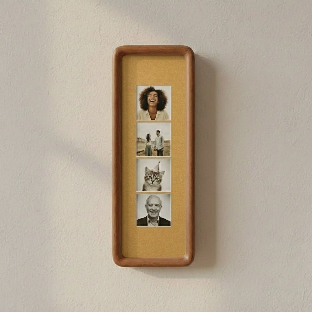 Photobooth Picture Frame, Long Solid Wood Photo Strip Frame with Colored Mount, Ready to Hang Wooden Wall Display Frame