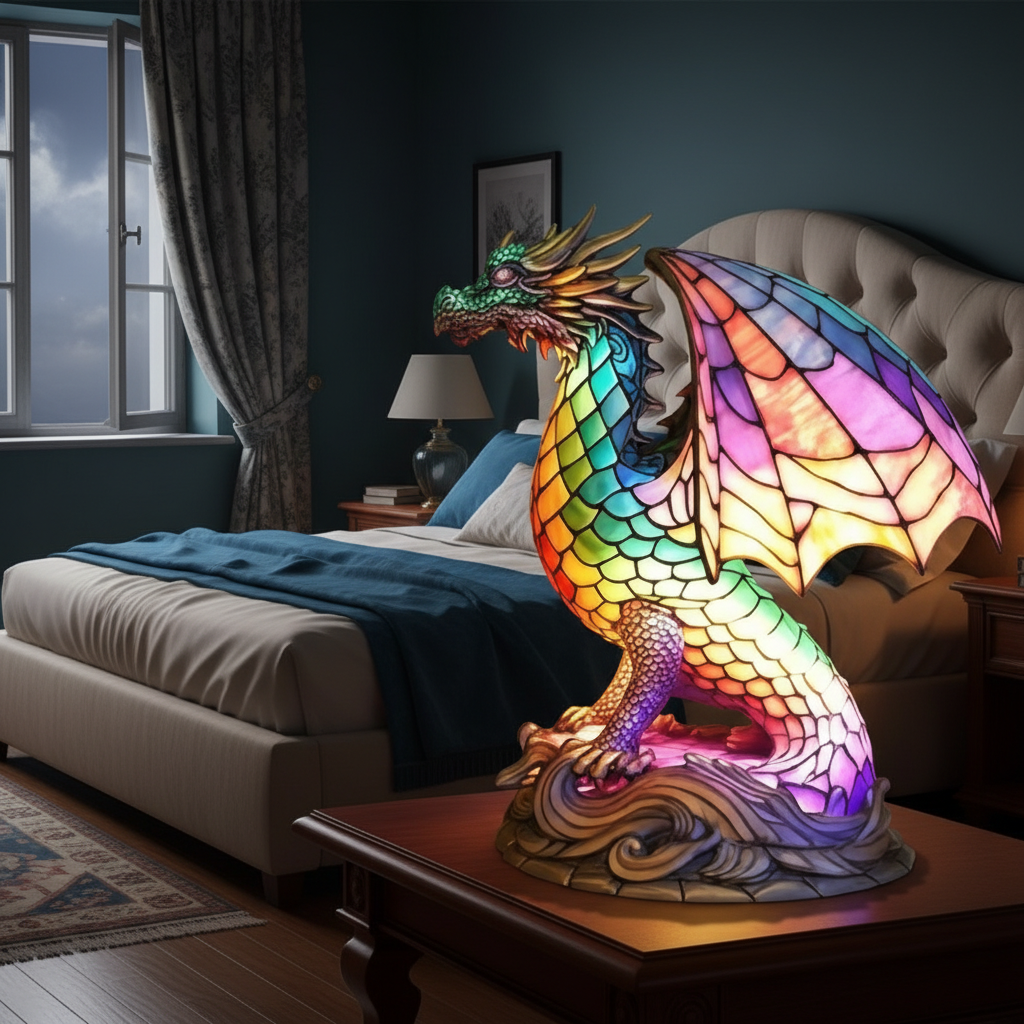 Colorful Dragon LED Night Light, Acrylic Plastic Dragon Table Lamp, Artistic Fantasy Decor Light, Cozy Bedroom Night Lamp, Dragon Lover Gift