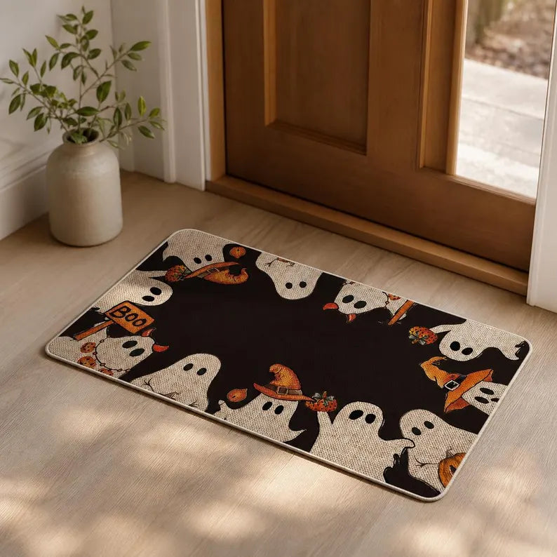 Halloween Welcome Door Mat Ghost Boo Rug Spooky Home Decor Trick or Treat Doormat. DMPETAL15