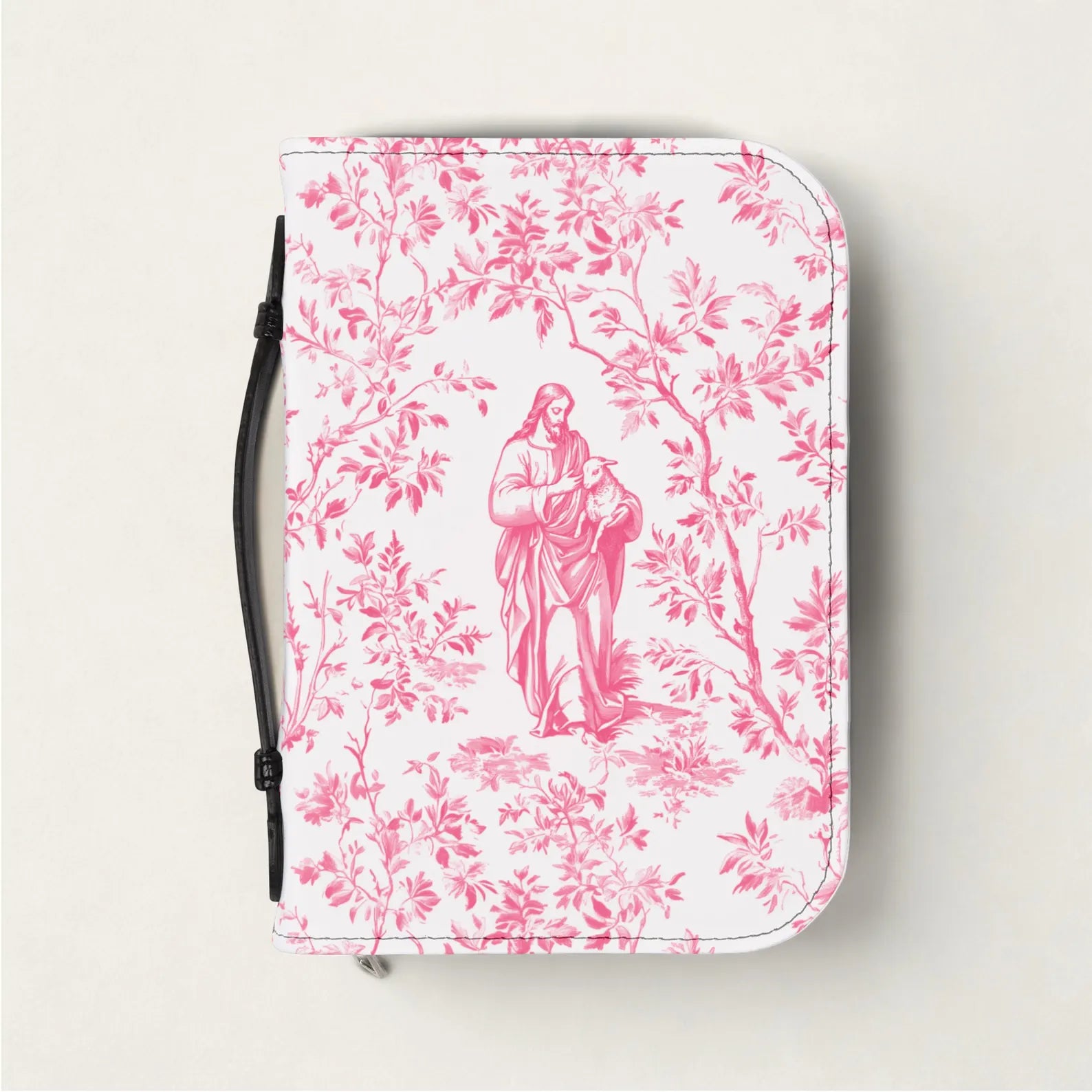 Jesus Lost Lamb Bible Cover Pink Toile, Christian Coquette Bible Case for Women Jesus Lost Sheep French Toile Notebook Cover Gift for Girls. BCPETAL21
