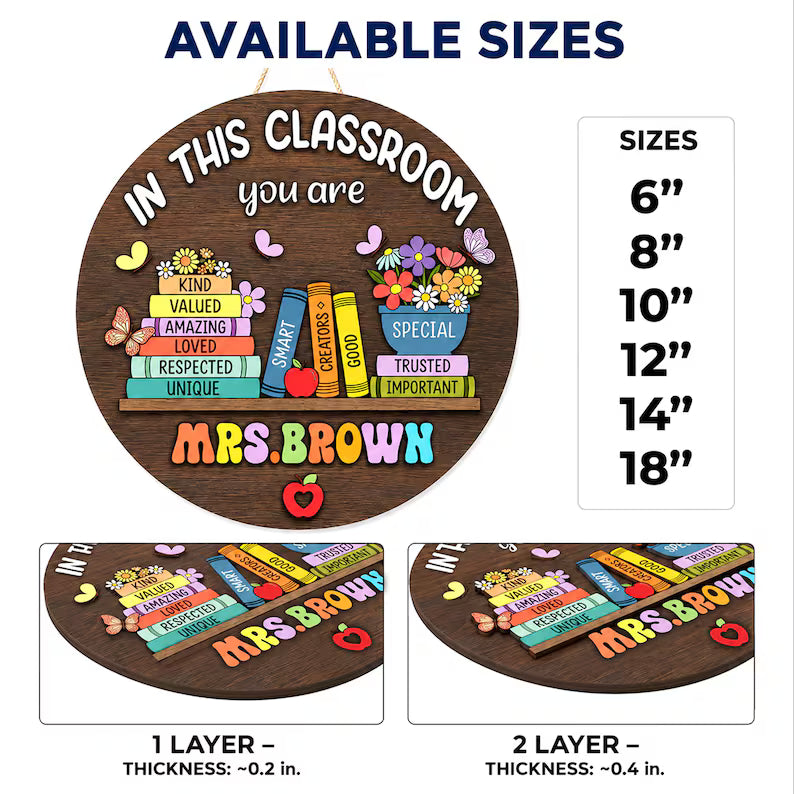 Personalized Teacher 3D Wooden Door Sign, Custom Teacher Door Hanger, Cute Classroom Decor, Teacher Name Sign Appreciation Gift for School. DHPETAL06