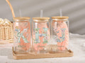 Personalized Flower Alphabet Glass Cup with Bamboo Lid and Straw, Custom Initial Letter and Name Iced Coffee Tumbler, Floral Monogram Gift for Her