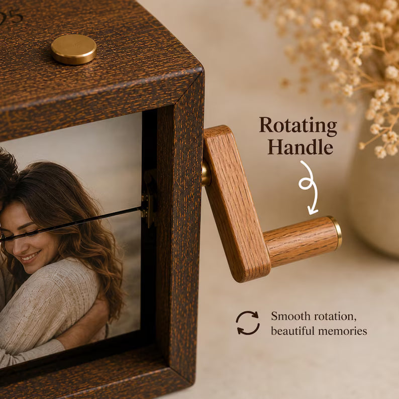 Personalized Photo Flipbook Album – Hand Cranked Photo Box with Light. PBPETAL4
