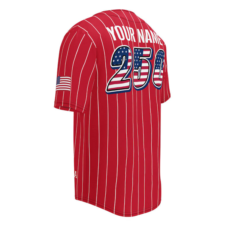 Personalized USA 250th Baseball Jersey, Red White and Blue, Custom Patriotic Shirt, Independence Day Apparel, 4th of July Custom Patriotic Baseball Jersey, 250th USA Name Number Shirt. BJPETAL04