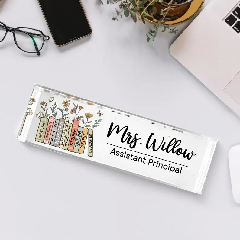 Assistant Principal Desk Name Plaque,Personalized Desk Name Plate for Teacher,Back To School Teacher Gift, Custom Name Teacher Acrylic Block. DNPETAL02