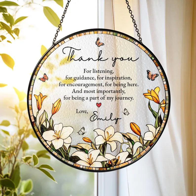 Personalized Thank You Stained Glass Suncatcher, Custom Teacher Appreciation Gift, Coworker Gifts, Mentor Gift, Mother's Day Keepsake.SUNPETAL02