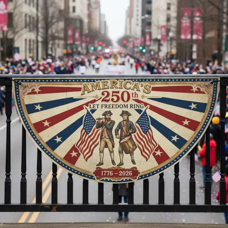 America 250th Anniversary Patriotic Bunting Banner, 1776 2026 Let Freedom Ring Porch Decor, Vintage American Fan Flag, Fourth of July Decor. BPETAL06