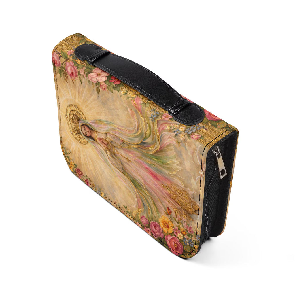 Our Lady Bible Cover Case, Blessed Mother Catholic Scripture Bag, Floral Christian Gift. BCPETAL18