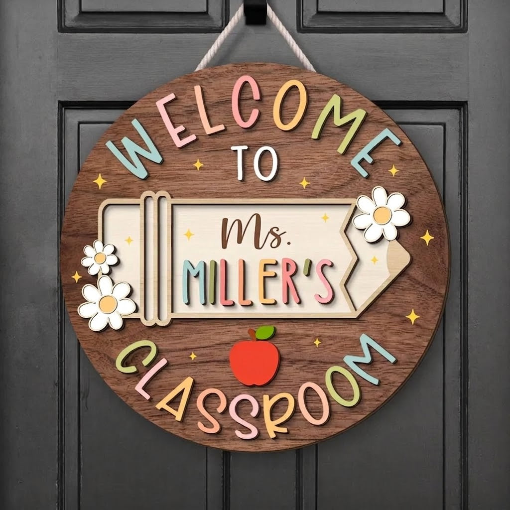 Personalized 3D Teacher Name Door Sign: Teacher Appreciation Gifts, Classroom Decor. DHPETAL02