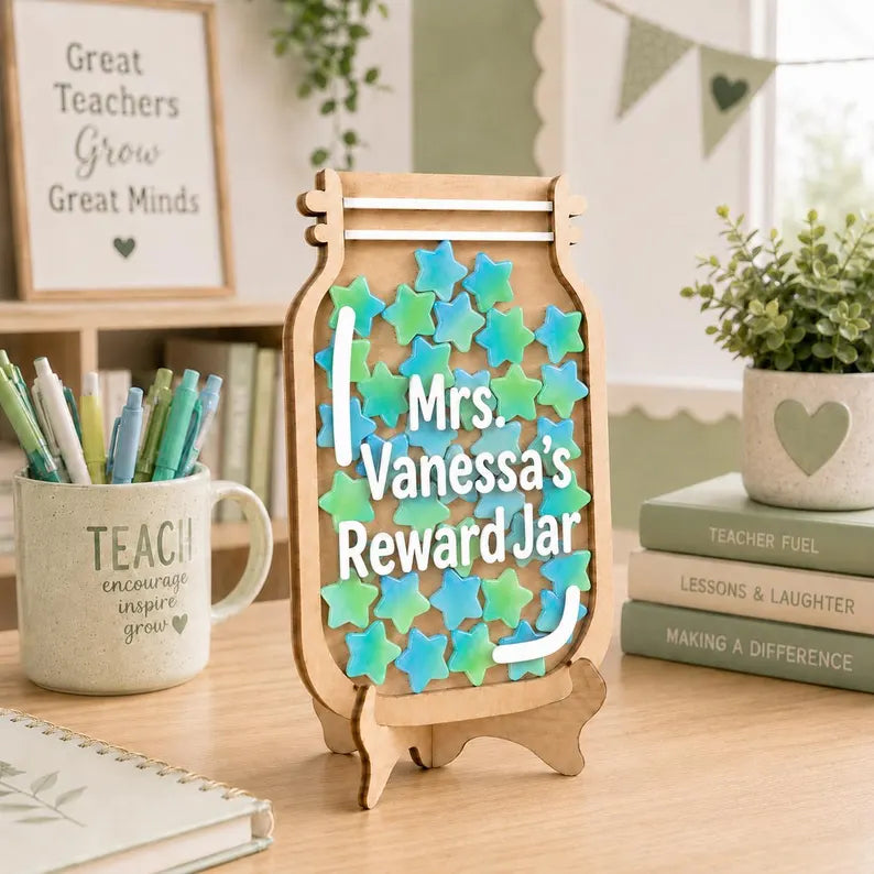 Personalized Teacher Reward Jar, Custom Classroom Star Jar, Magnetic Reward Chart, Back to School Teacher Gift, Kids Reward System. RJPETAL08