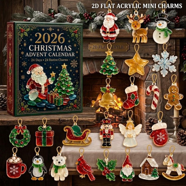 Christmas Advent Calendar 2026, 24 Holiday Ornaments Countdown Calendar, Traditional Christmas Charm Collection Gift for Kids & Family AXMAS06