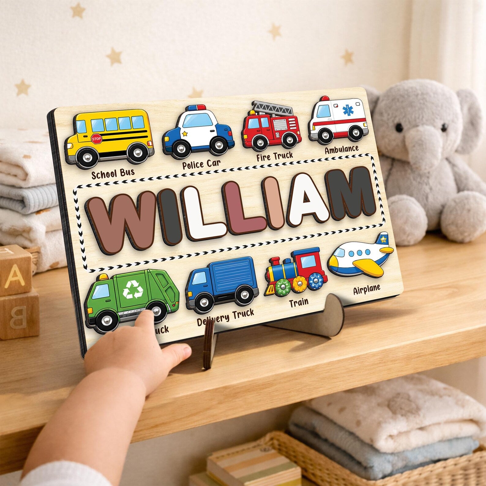 Custom Transportation Puzzle with Cars,Vehicle Name Puzzle Board,Montessori Toy for Baby Boys,Newborn Gift,Toddlers Gift,Baby Room Decor. NPPETAL20