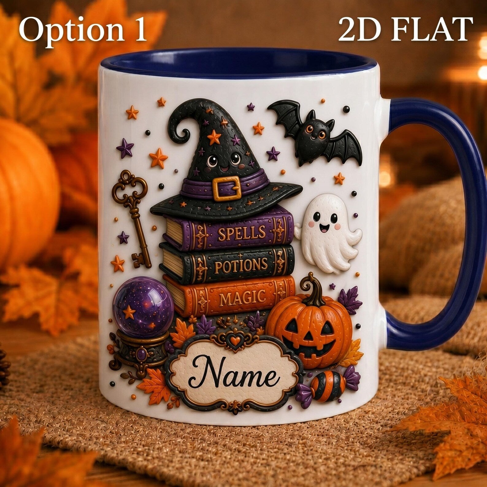 Personalized Halloween Mug, Custom Spooky Coffee Cup, Cute Witch Ghost Pumpkin Mug, Fall Halloween Gift with Name. MPETAL10