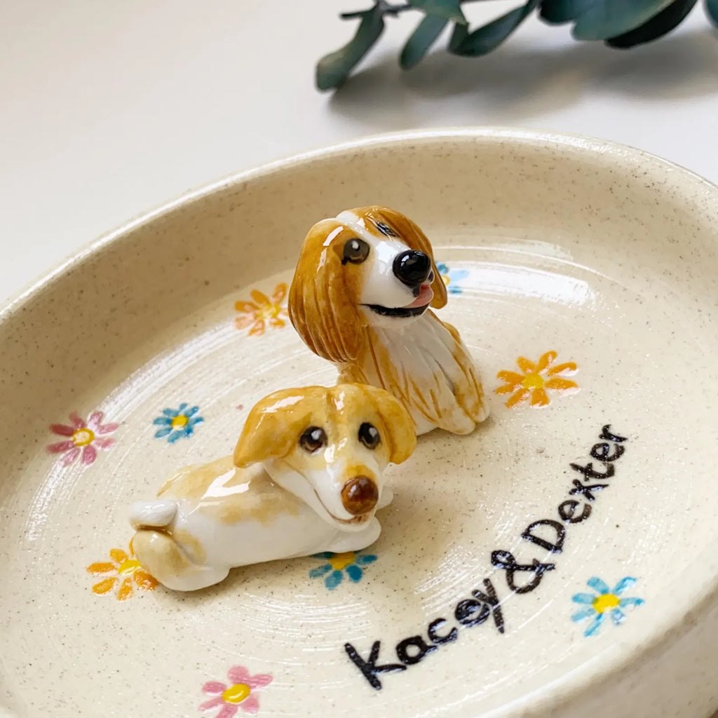 Custom Pet Jewelry Tray Personalized Floral Jewelry Tray Pet Figurine Ceramic Jewelry Tray Personalized Gifts for Pet Lovers Pet Memorial. CPPETAL06