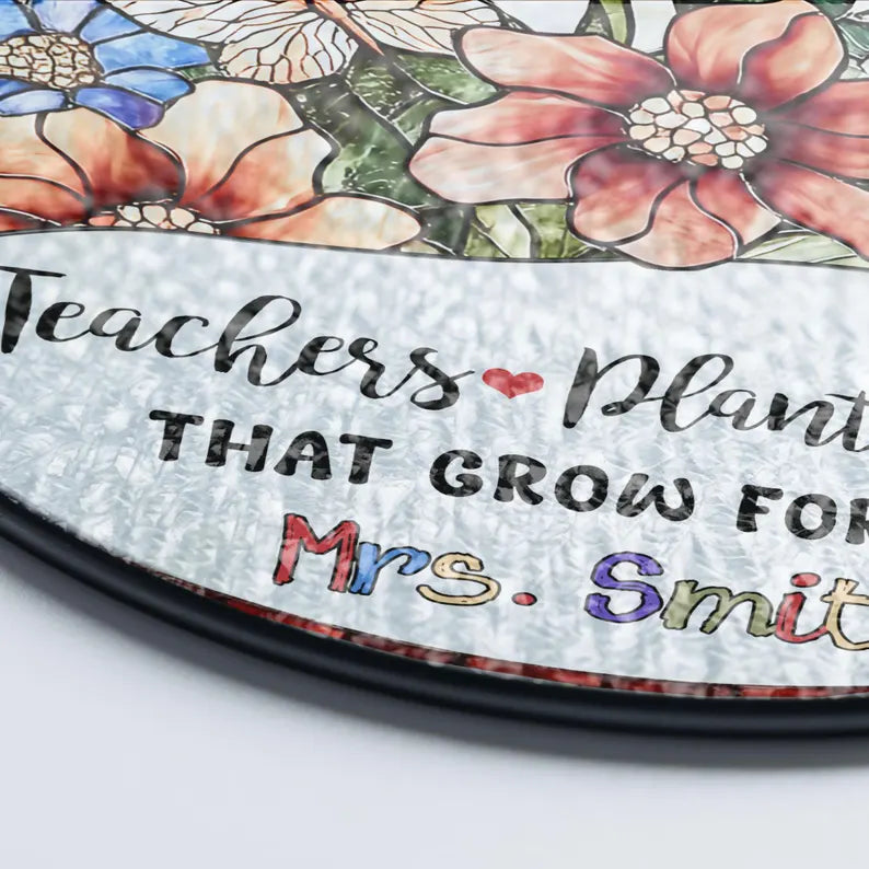 Personalized Teacher Stained Glass Suncatcher, Teacher Appreciation Gift, Back To School Gift, Teacher Gift, Windown Hanging Classroom Decor. SUNPETAL19