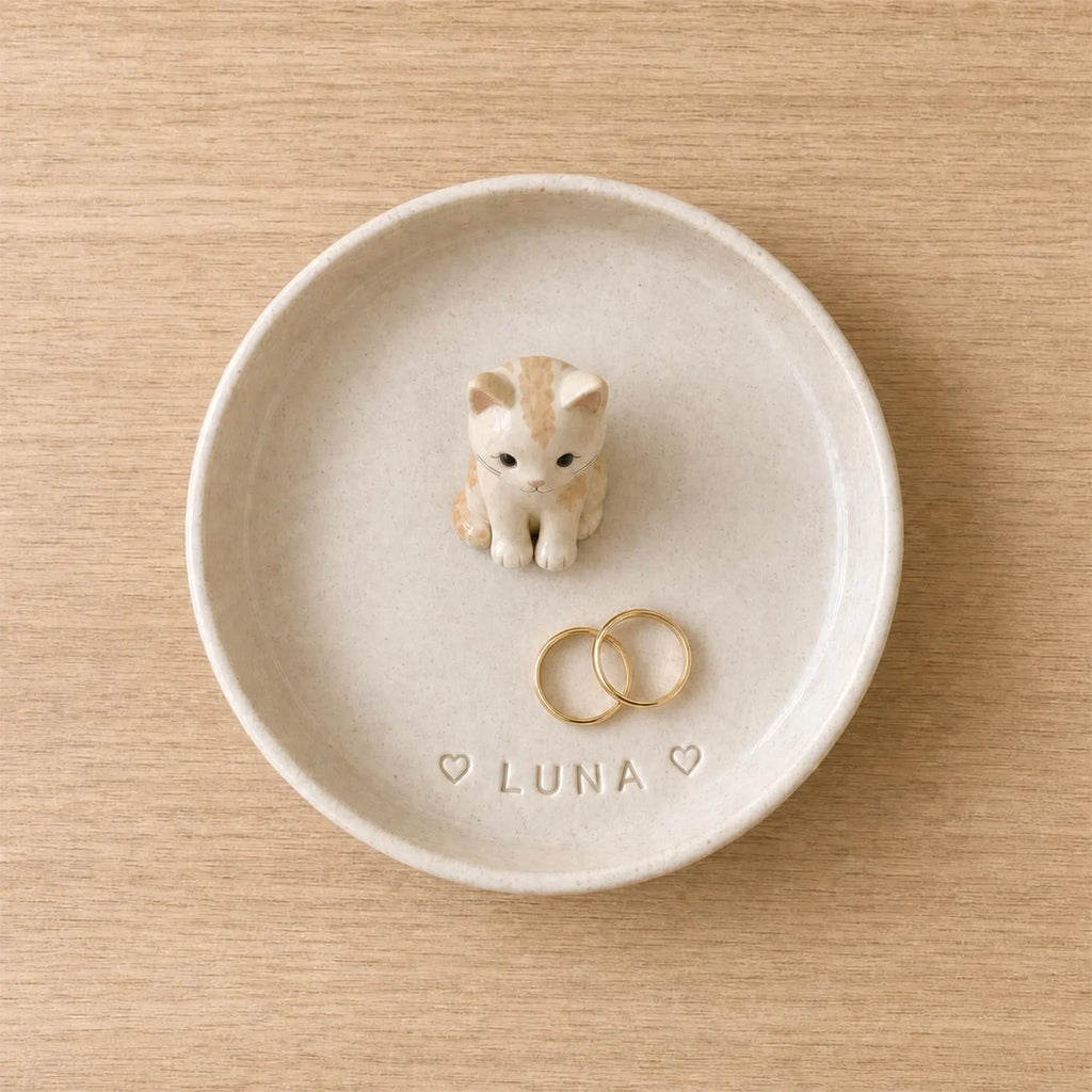 Personalized Ceramic Pet Ring Dish, Hand-Carved Dog Jewelry Tray, Pet Memorial Gift. CPPETAL01