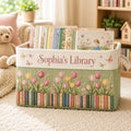 Personalized Book Basket, Custom Book Storage Basket, Birth Month Flower Book Bin, Kids Library Organizer, Book Lover Gift BBPETAL15