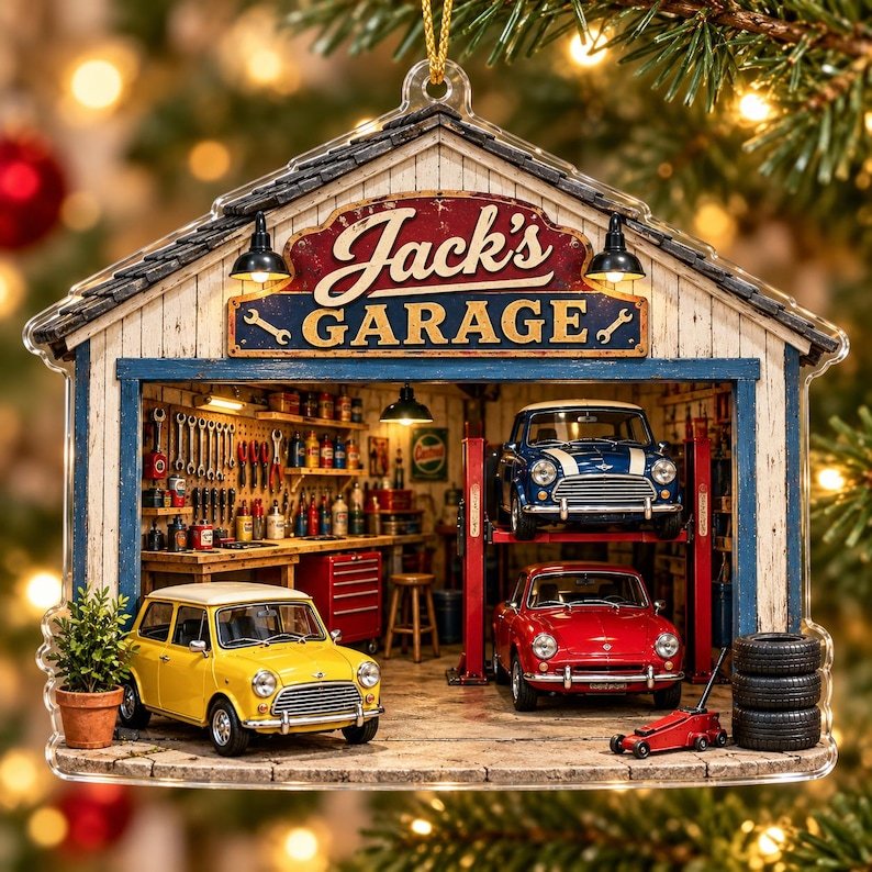 Personalized Vintage Garage Acrylic Ornament Custom Mechanic Shop Keepsake Classic Car Tree Decor Christmas Gift For Dad Husband Mechanic ACRYLICOR06