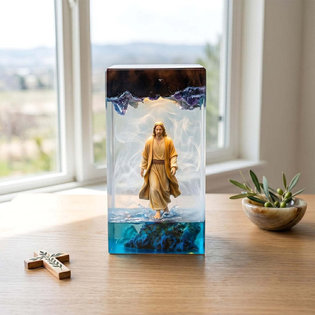 Jesus on the Sea Resin Art Lamp, Walking on Water Night Light, Christian Home Decor, Faith Inspired Gift Idea. RLPETAL19