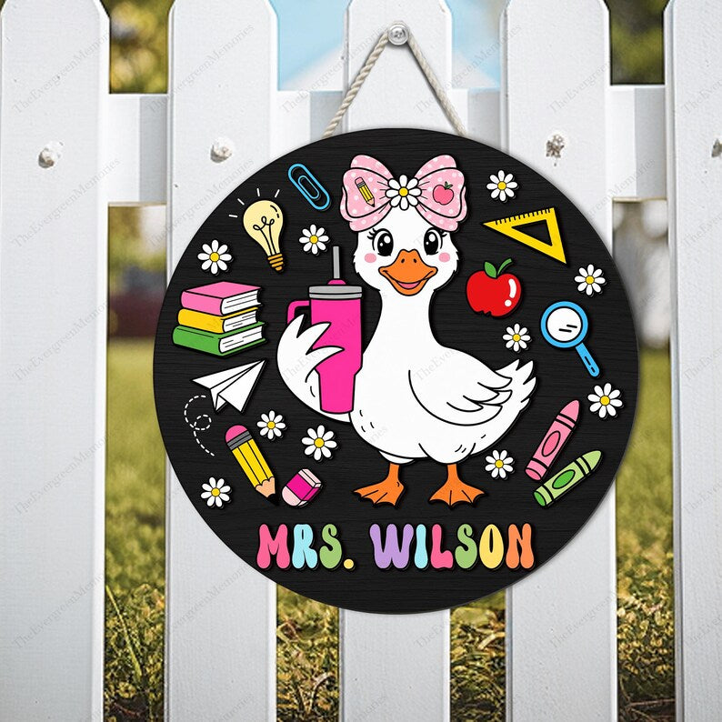 Personalized Teacher Goose Door Sign, 3D Wood Classroom Decor, Silly Goose Teacher Name Sign, Back to School Gift. DHPETAL11
