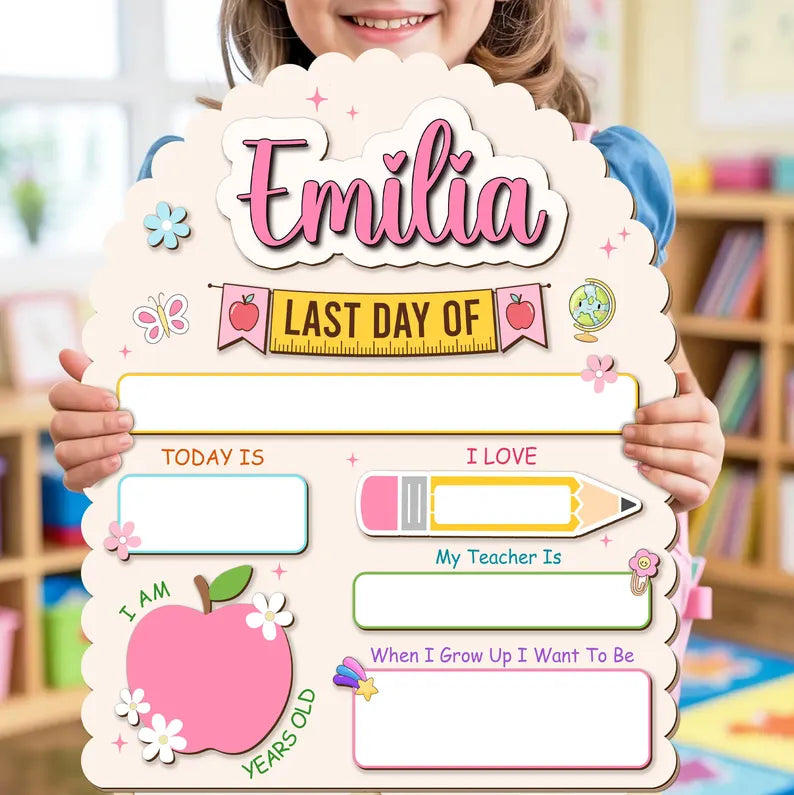 Personalized First and Last Day of School Sign: Back to School Board, Graduation Gifts, Preschool Kindergarten 1st Day of School Sign. SBPETAL10