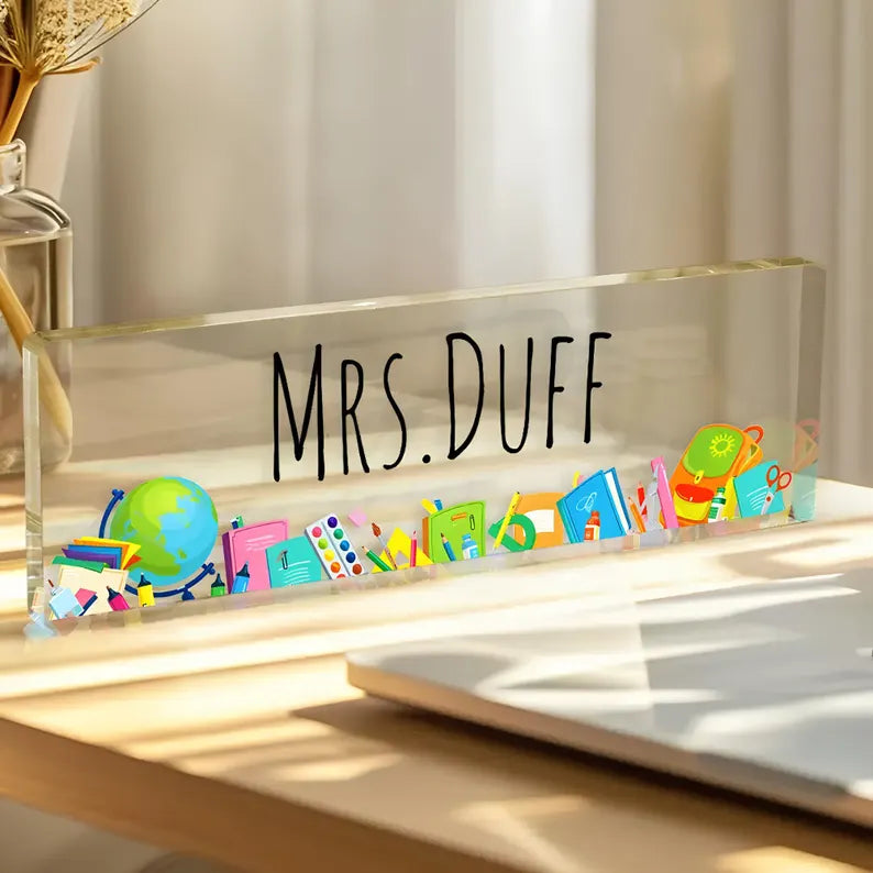 Personalized Teacher Desk Name Plate, Custom Acrylic Classroom Sign, School Decor, Back to School Gift. DNPETAL06