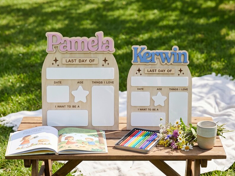 Personalized First Day of School Sign, Back to School Sign, Preschool, Kindergarten 1st Day of School Sign, Reusable Wood Acrylic Board. SBPETAL05