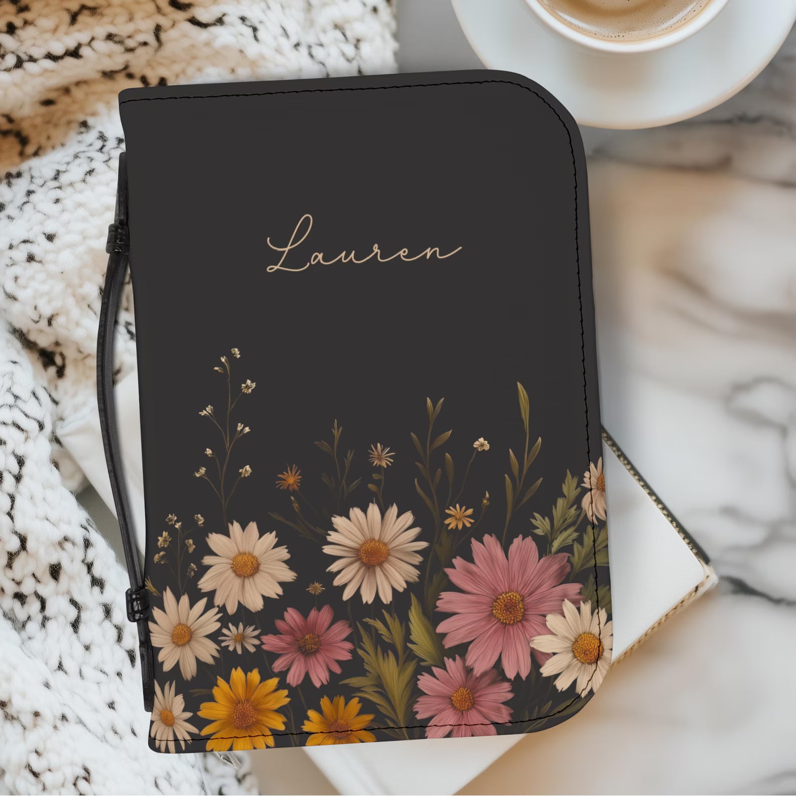 Personalized Floral Bible Cover with Handle, Daisy Zippered Bible Case Custom Name Christian Gift for Women Girls Flower Bible Bag for Mom. BCPETAL2
