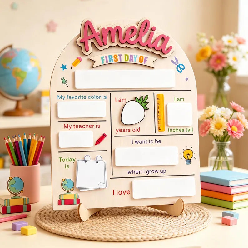 Custom First & Last Day of School Sign, Personalized Back to School Dry Erase Board, Preschool Photo Prop, School Milestone Keepsake. SBPETAL03
