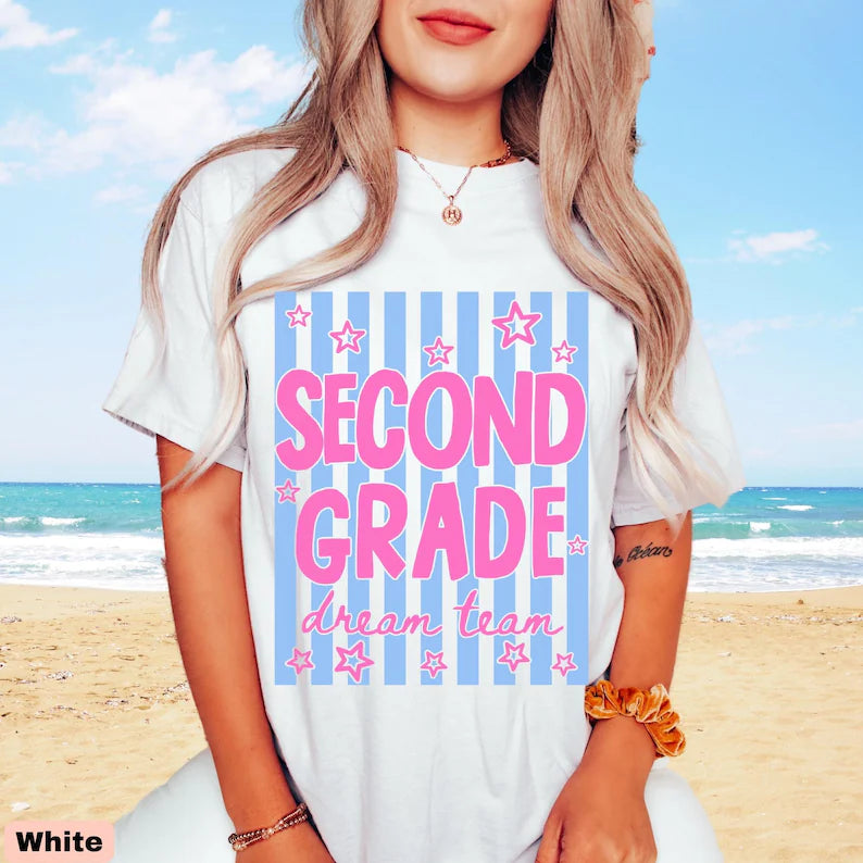 Second Grade Dream Team Stripes Comfort Colors Shirt, Back to School Matching 2nd Grade Teacher Team Tee, Second Grade Teacher Crew. SPETAL6