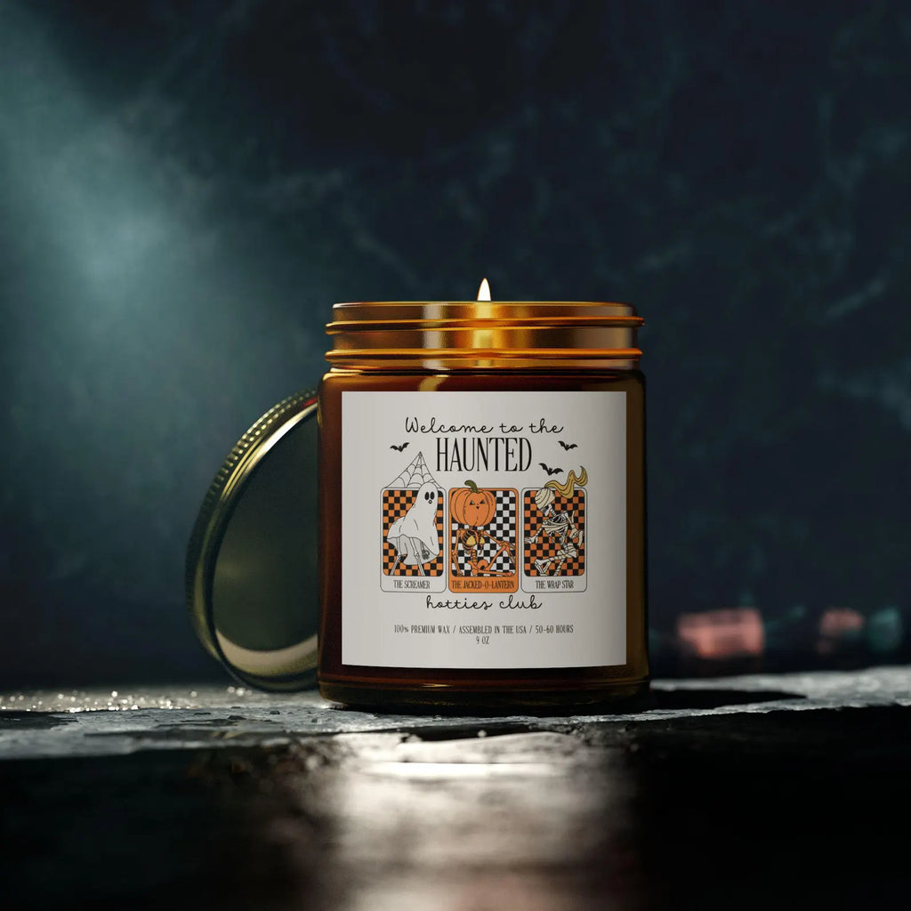Haunted Hotties Halloween Candle – Funny Skeleton Ghost Pumpkin Scented Soy Candle, Spooky Cute Fall Decor, Witchy Gift Idea. SCPETAL8