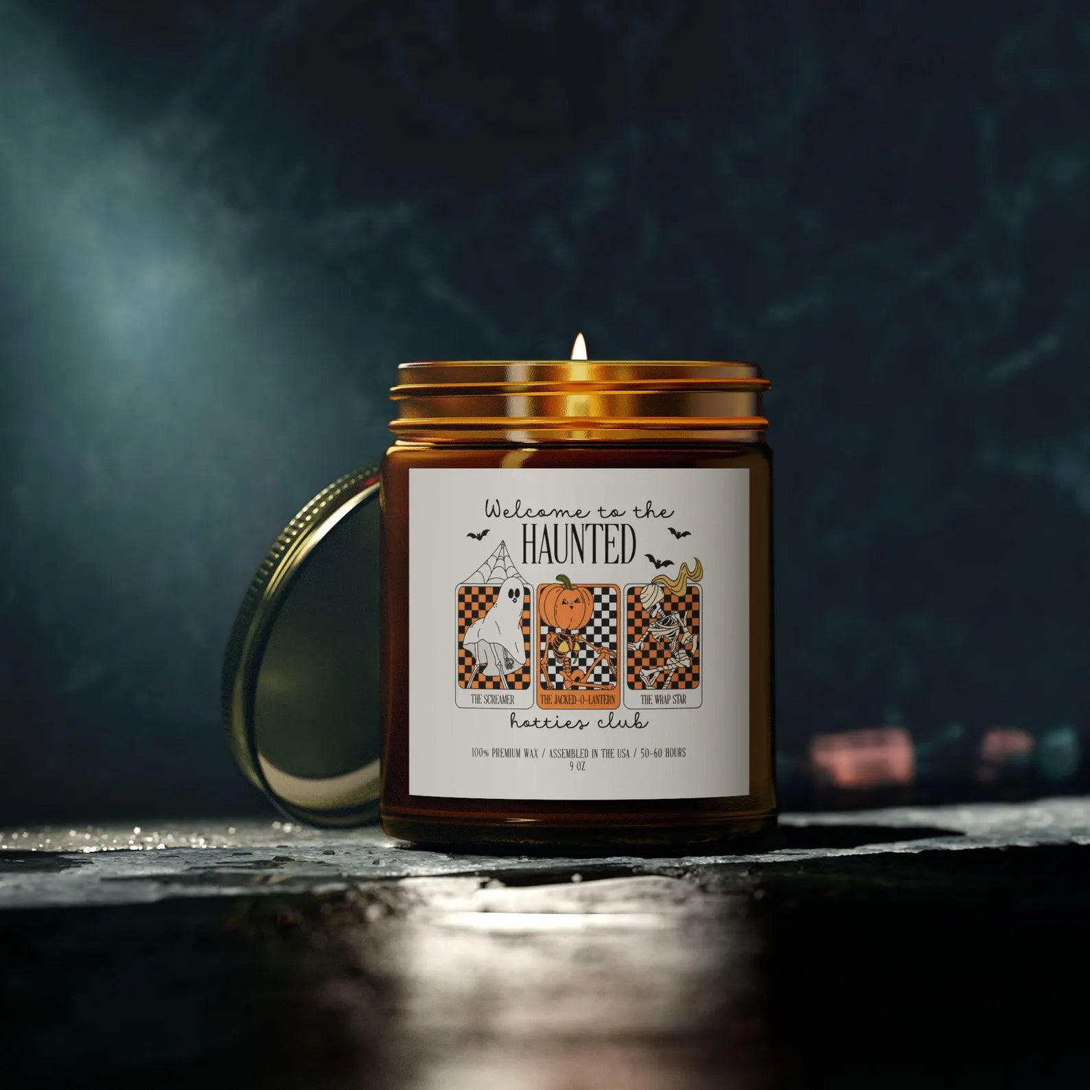Haunted Hotties Halloween Candle – Funny Skeleton Ghost Pumpkin Scented Soy Candle, Spooky Cute Fall Decor, Witchy Gift Idea. SCPETAL8