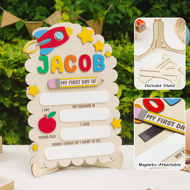 Personalized First Day Of School Sign, Wood Back to School Board, Last Day of School Sign, 1st Day of School Board, Custom Name Sign. SBPETAL06