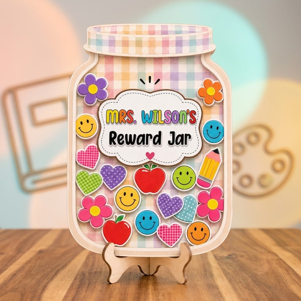 Custom Teacher Reward Jar Personalized Classroom Management Tool Cute Wooden Star Jar. RJPETAL10