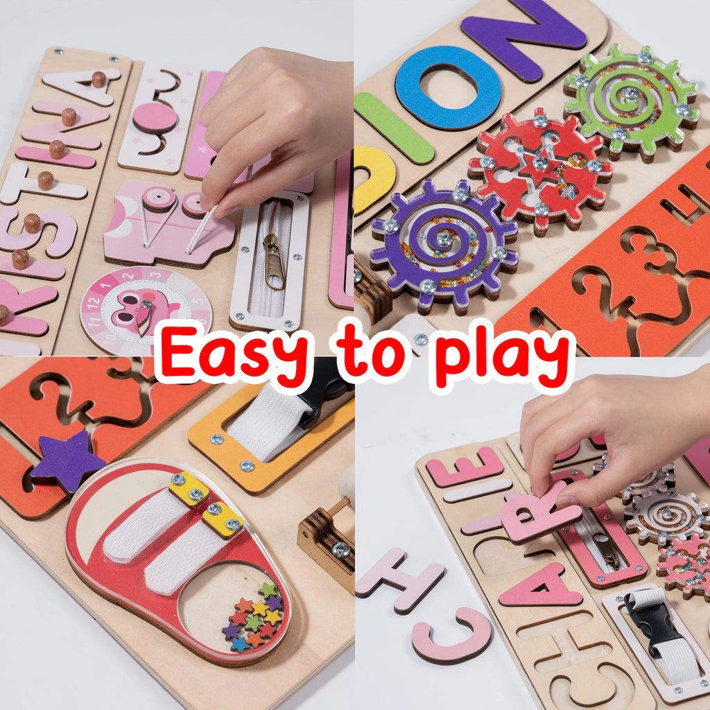 Personalized Name Puzzle & Busy Board, Montessori Wooden Toy, Gift for Baby Girl, First Birthday Gift, Christmas Gift, Baby Toy, Baby Gift. NPPETAL7