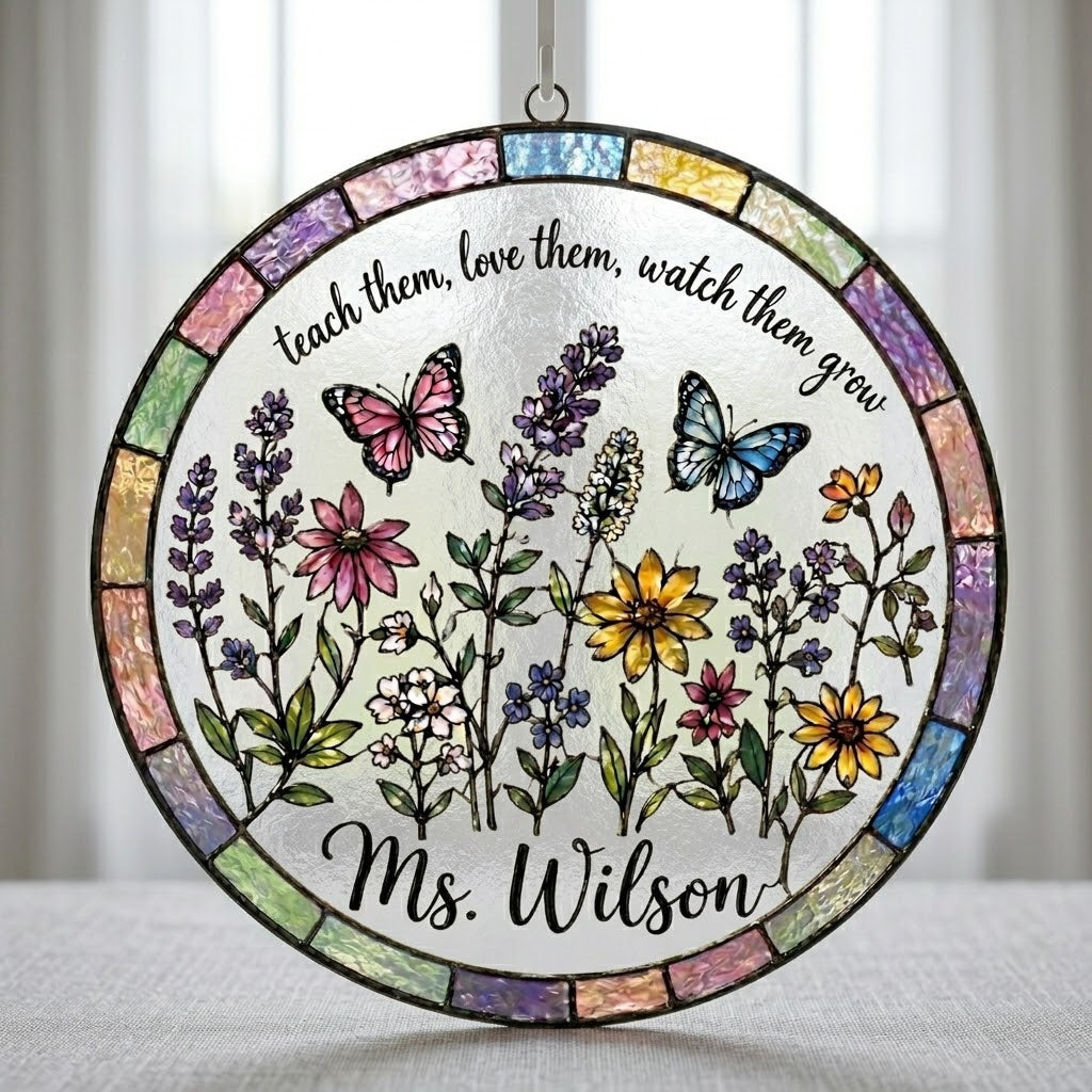 Custom Teacher Wildflower Stained Glass Suncatcher, Back To School Teacher Appreciation Gift, Thank You Gift for Teacher, Teacher Gift. SUNPETAL14