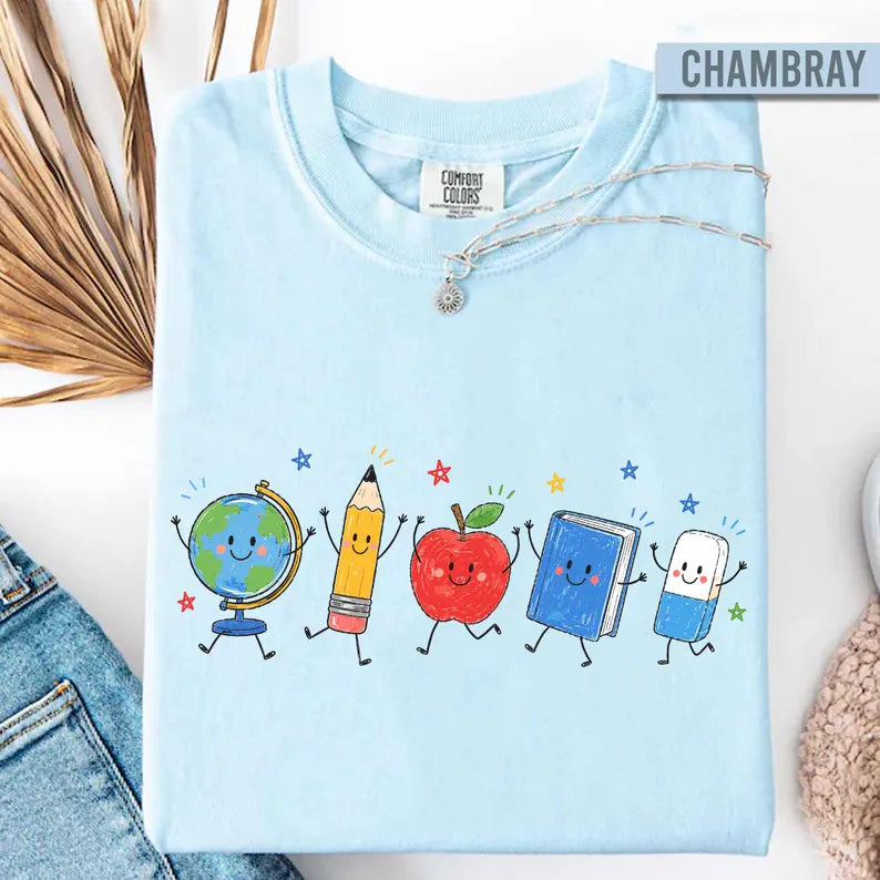 Back To School Shirt, Cute School Supplies Shirt, Teacher Student Shirt, Doodle Classroom Shirt, First Day Of School Gift, Happy School Tee. SPETAL16