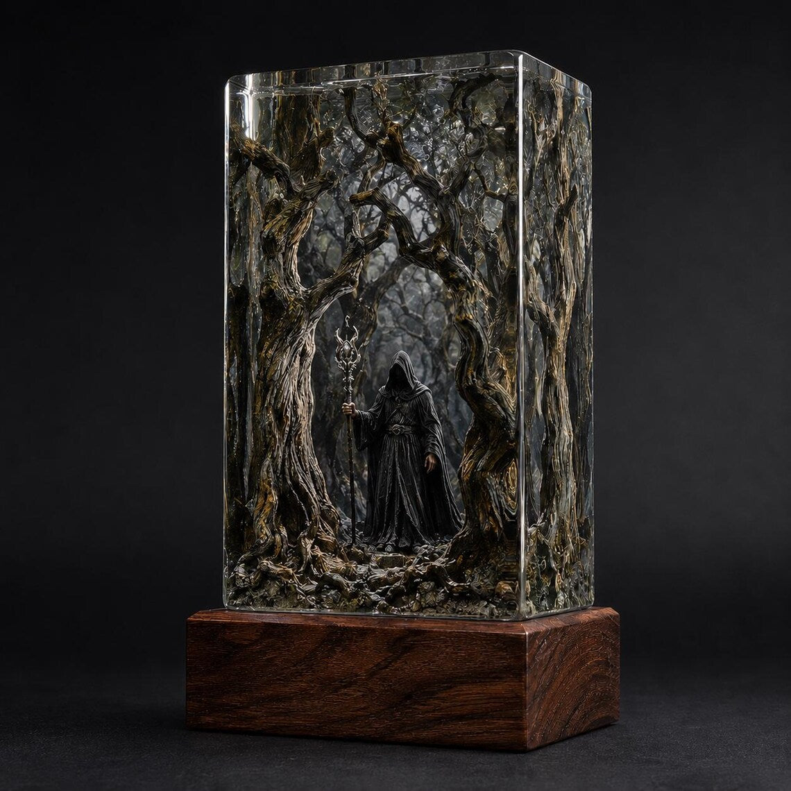 Wizard Resin Night Light, Dark Forest Fantasy Diorama, Handmade Epoxy Lamp, Book Lover Gift, Unique Fantasy Decor. RLPETAL04