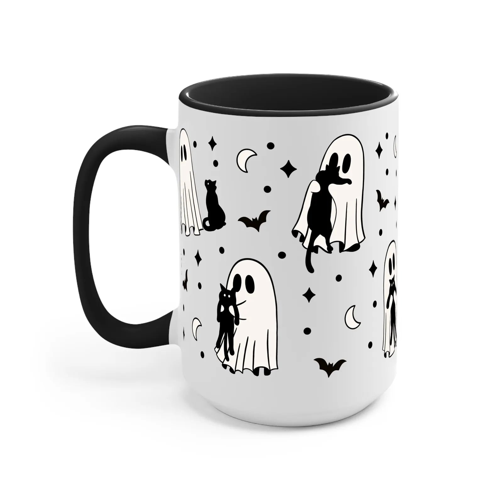 Ghost Holding Cats 15oz Ceramic Coffee Mug - Spooky Cute Halloween Cat Lover Gift - Microwave Dishwasher Safe Sip-Sip Hooray!. MPETAL8