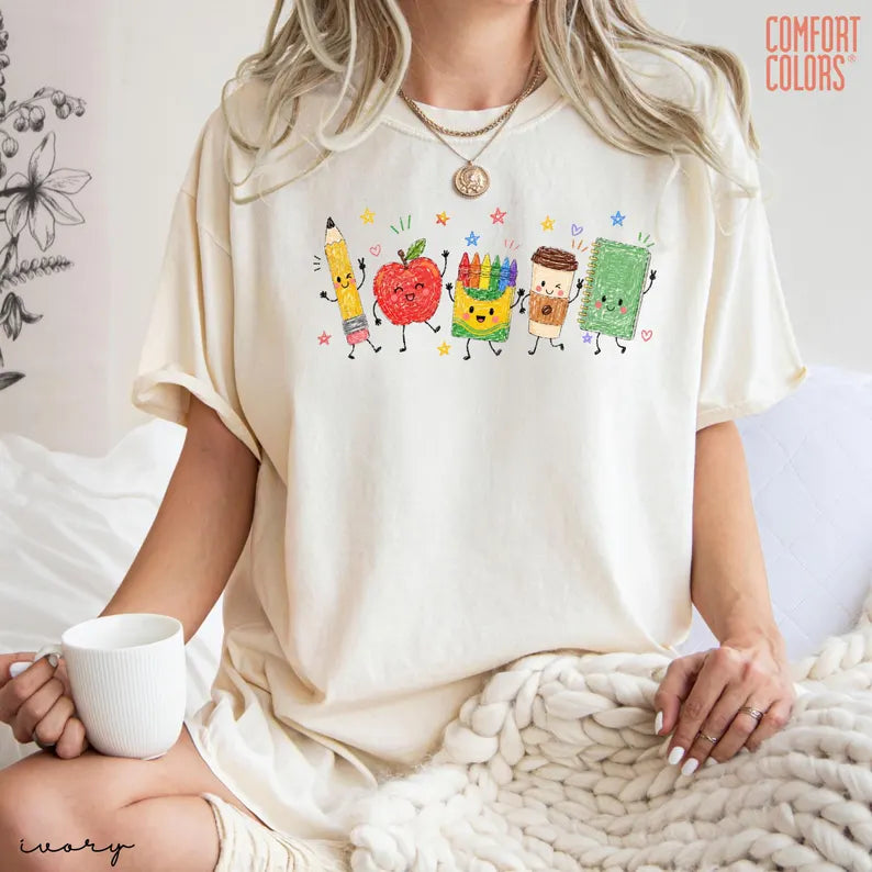Comfort Colors® Back To School Shirt, Cute School Supplies Shirt, Teacher Student Shirt, Doodle Classroom Shirt, First Day Of School Gift. SPETAL20