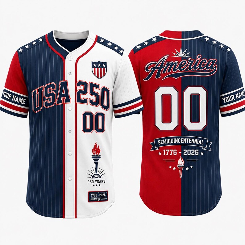 USA 250th Anniversary Baseball Jersey, Custom Couples 4th Of July Shirt, Patriotic Gift for Men. BJPETAL08
