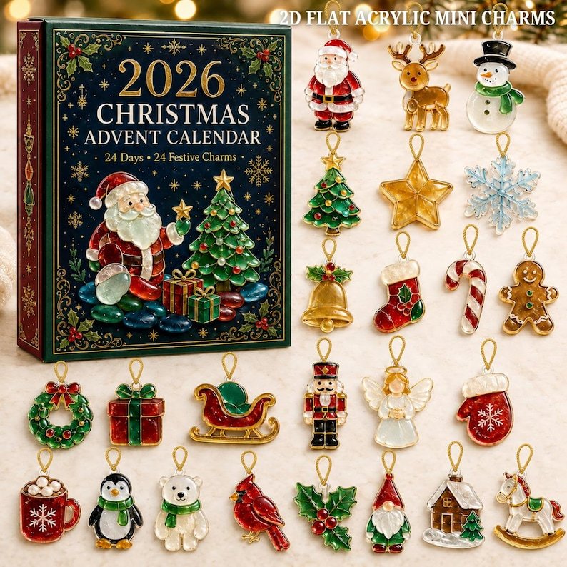 Christmas Advent Calendar 2026, 24 Holiday Ornaments Countdown Calendar, Traditional Christmas Charm Collection Gift for Kids & Family AXMAS06