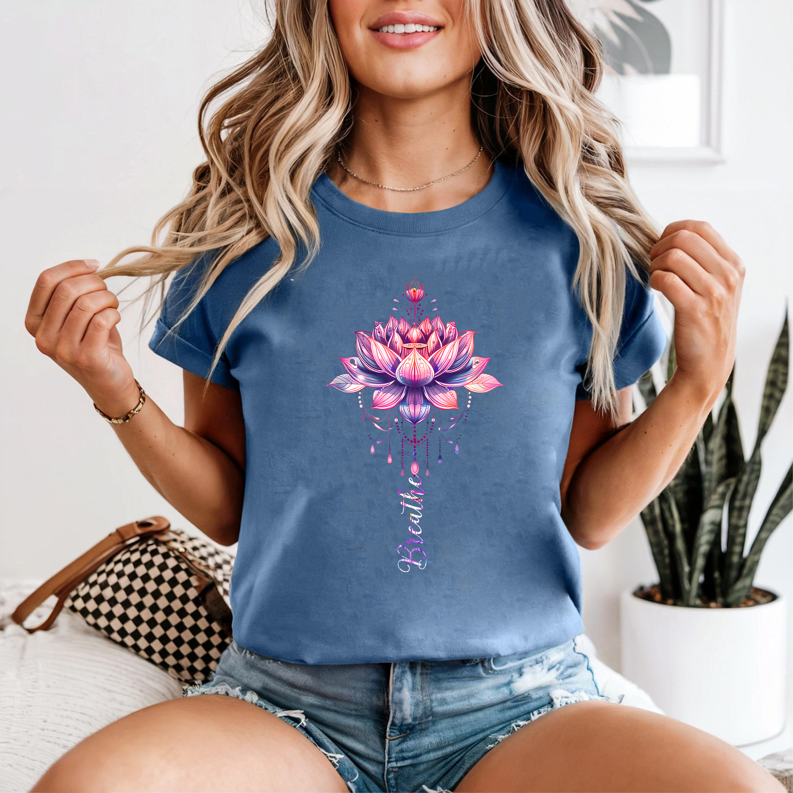 Lotus Flower Breathe Shirt, Yoga Meditation Tee, Spiritual Lotus Graphic T-Shirt, Mindfulness Relaxation Gift