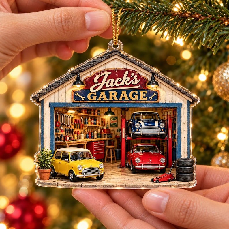 Personalized Vintage Garage Acrylic Ornament Custom Mechanic Shop Keepsake Classic Car Tree Decor Christmas Gift For Dad Husband Mechanic ACRYLICOR06