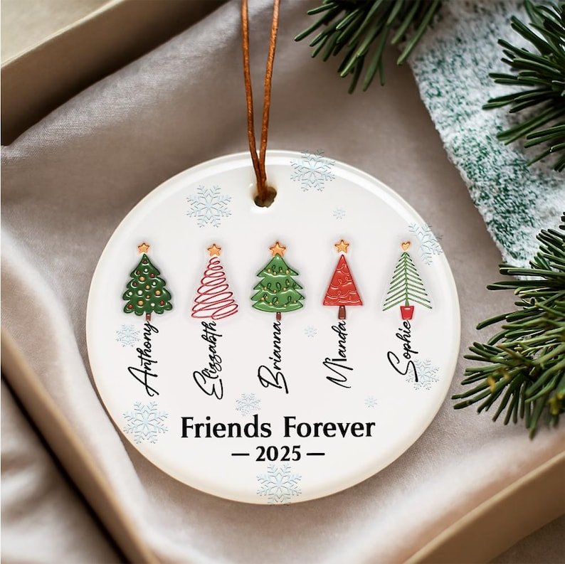 Personalized Friends Forever Ornament 2025, Custom Names Christmas Tree Keepsake, Best Friends Xmas Ceramic Decoration Gift, Besties Gift CERAMIC05