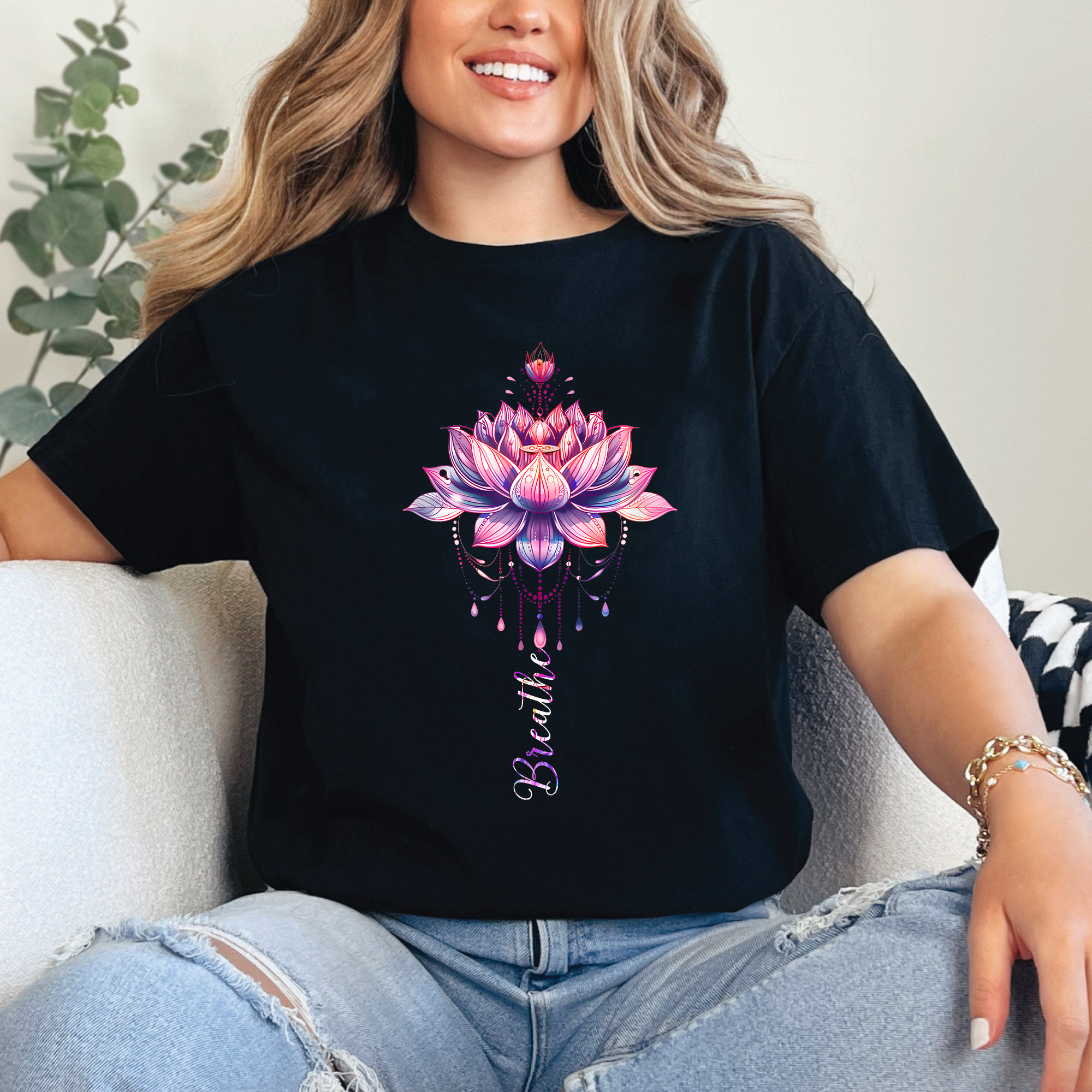 Lotus Flower Breathe Shirt, Yoga Meditation Tee, Spiritual Lotus Graphic T-Shirt, Mindfulness Relaxation Gift