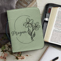 Personalized Bible Cover with Monthly Bloom, Custom Name Birth Flower Scripture Case, Leather Bible Protector, Christian Gift for Women