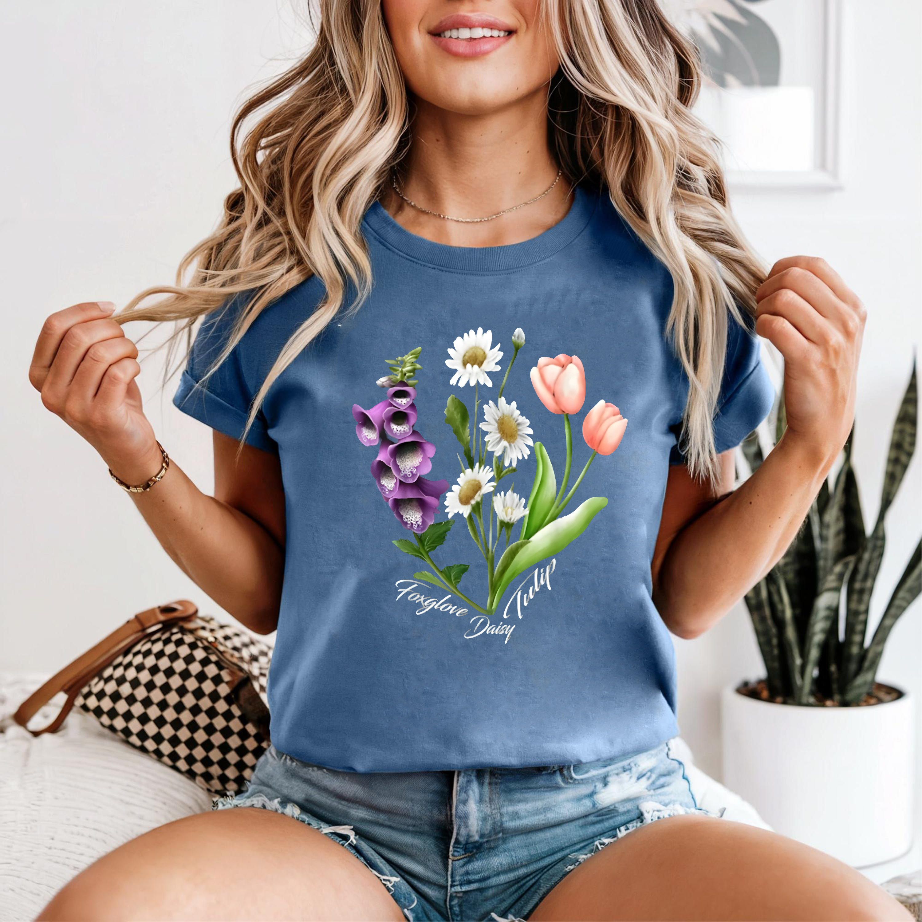 Foxglove Daisy Tulip Shirt, Vintage Botanical Flower Tee, Wildflower Graphic T-Shirt, Nature Garden Lover Gift, Boho Floral Top